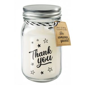 Kaars - Thank you - Lichte vanille geur - In glazen pot - In cadeauverpakking met gekleurd lint