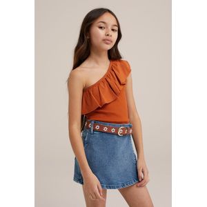 WE Fashion Meisjes one-shoulder top met ribstructuur