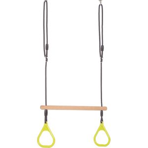 Houten Ringtrapeze met Kunststof Ringen Limegroen - Zwart Gevlochten Touw