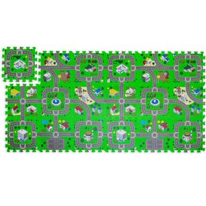 Relaxdays puzzel speelmat verkeer - grote auto puzzelmat - 18 foam speeltegels - peuter