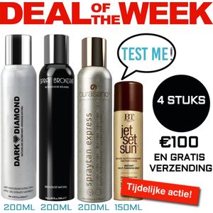 Curasano, Spray Brozant, Jet Set Sun en Dark Diamond 4 x Spraytan Ultra Deal