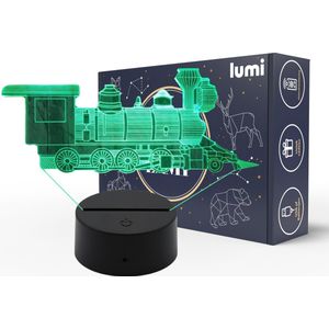 Lumi 3D Lamp - 16 kleuren - Trein - Locomotief - LED Illusie - Bureaulamp - Nachtlampje - Sfeerlamp - Dimbaar - USB of Batterijen - Afstandsbediening - Cadeau voor jongens - Kinderen