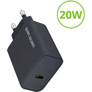 SanGuan USB-C Adapter - 20W Snellader - USB-C Oplader - Fast Charger - USB Stekker - voor iPhone 16/15/14/13/12/11/SE, iPad, Galaxy S24/S23/S22/A55/A54/A53, Tab etc.