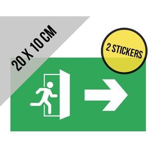 Pictogram/ sticker | 20 x 10 cm | Nooduitgang - Pijl naar rechts | Vluchtroute | Noodgeval | Brandweg | Noodsituatie | Nooddeur | Brandweer | Wettelijk verplicht | Universeel | Rechthoek | 2 stuks