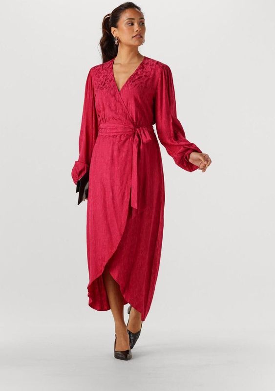 Freebird - Blossom - Wikkel-/Overslagjurk - Rood - Midi Lengte