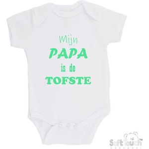 100% katoenen Romper ""Mijn Papa is de TOFSTE"" Vader Vaderdag Unisex Katoen Wit/mint Maat 62/68