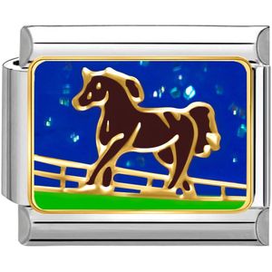 Quiges - Schakel - Bedel - 9mm - charms - Paard - Geschikt voor - Nomination- armband - Schakelarmband - italy bedels armband