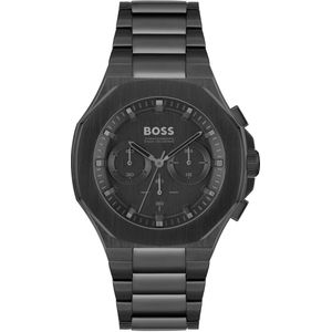 BOSS HB1514088 TAPER Heren Horloge - Chronograaf - Mineraalglas - Staal - Zwart - 45 mm breed - Quartz - Vouw/Vlindersluiting - 5 ATM (douchen)