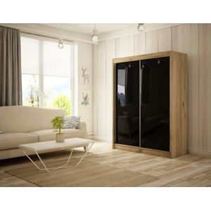 Peak Oak Craft gouden schuifkast K003 + zwarte lacobel 200