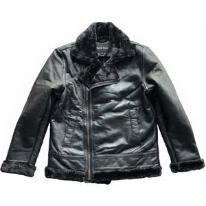 Dera Dore - Vrouwen Leren Bontjas - Echt en Origineel Schapenleer - Kunstbont - Luxe en met warm gevoel - Zwart - S
