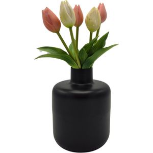Deco4yourhome® - Vaas - Vase - Roos - Zwart - Black - 18cm - Metaal