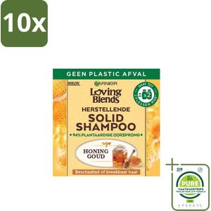 10 x Garnier - Loving Blends - Solid Shampoo - Honing Goud - Beschadigd of Breekbaar Haar - 1 Fles Shampoo - Grootverpakking - Vaste Shampoo - Shampoo Bar - Biologische Shampoo - Duurzame Shampoo - Shampoo Zonder Plastic