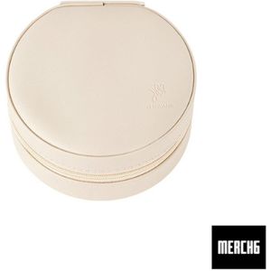 Ronde - Luxe Sieradendoos - Bijouterie Kistje – Juwelendoos - Ring/Oorbellen/ Ketting/Horloge – Dames/ meisjes – Reisformaat – Off-white - Beige