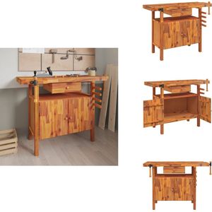 vidaXL Werkbank - Werkbanken - Werktafel - Werkstation - Werkbank met lade en bankschroeven 124x52x83 cm acaciahout