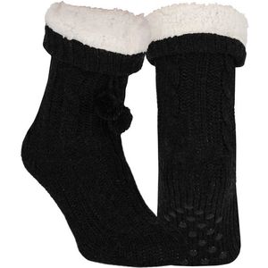 Apollo Huissloffen - kinderen - gebreid - slofsokken - antraciet - one size maat 36/41 - fleece