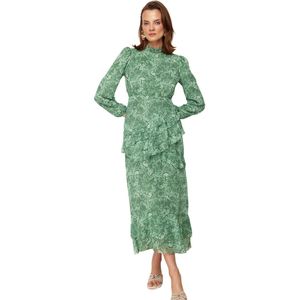 Trendyol Roze Gebloemde Rok Met Ruches En Voering Van Geweven Chiffon Tctss23Eb00160