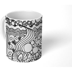 Mok - Koffiemok - Patronen - Abstract - Line Art - Zwart Wit - Mokken - 350 ML - Beker - Koffiemokken - Theemok