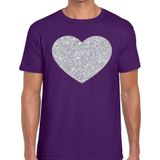 Toppers Zilver hart glitter fun t-shirt paars heren - i love shirt voor heren S