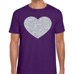 Zilver hart glitter fun t-shirt paars heren - i love shirt voor heren S