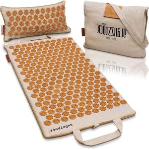 XL Acupressuurmat Set van Linnen - Helpt bij Spanningen en Rugpijn - Massagemat met Kussen en Warmtefunctie - Duurzaam - Inclusief Tas massage matras