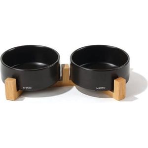 Keramieken kommen met bamboe ondersteuning 2x350 ml - Mpets - OPERA - Zwart