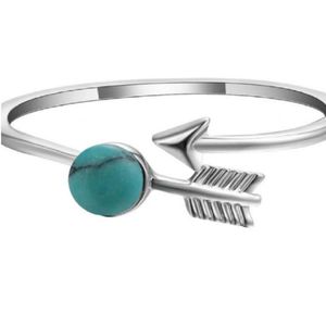 Verzilverde verstelbare -ring- pijl- met- turquoise -steentje-Charme Bijoux