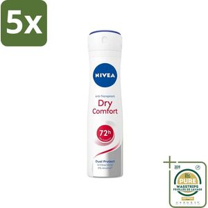 5 x NIVEA - Deodorant Spray - Droog Comfort - Antibacterieel - 150 ml - Grootverpakking - Deodorant Spray - Anti-transpirant Spray - Droog Comfort - 72 Uur Bescherming - Geur Neutraliseren
