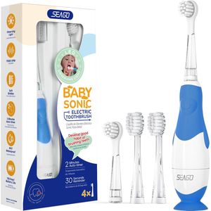 Youha - Elektrische Tandenborstel Baby & Kind - IPX7 Waterproof - Inclusief 5 Opzetborstels en LED Lampje - Voor 0-48 Maanden - Kleur: Donkerblauw