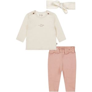 Dirkje - Basic Collection - BIO COTTON - Broek met 2 strikjes light pink- Shirt offwhite -Haarbandje Offwhite -Maat 50