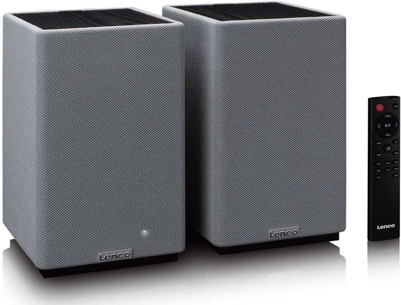 Lenco Hifi Speaker - Boekenplank speakers met Bluetooth - 80W - 2 stuks - Stereo set - SPB-240BKGY - Zwart/Grijs