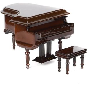 Miniatuur Houten Vleugel Muziekinstrument Model Ornament - Poppenhuis Woonkamer Meubels Accessoires met Kruk - Goedkoopste Craft Supplies .