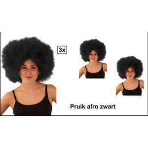 3x Afro pruik zwart disco - one size - festival disco carnaval afrokapsel 70s and 80s disco peace flower power happy together toppers