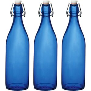 Cuisine Elegance set van 4x stuks weckflessen blauw beugeldop glas van 1 liter