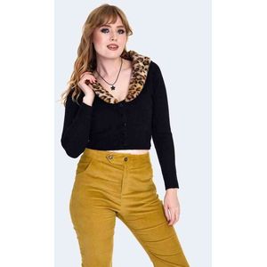 Voodoo Vixen - Leopard Fur Collar Set Cardigan - XS - Zwart