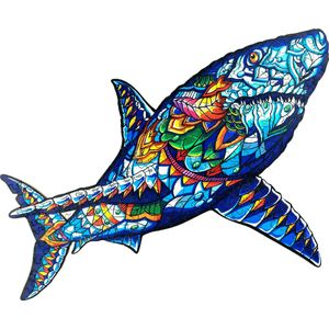 Brickkies®, Haai, Shake Shark, Jigsaw Puzzle, houten puzzel, A3 , maat L, 45 x 37.3 cm, 282 stukjes