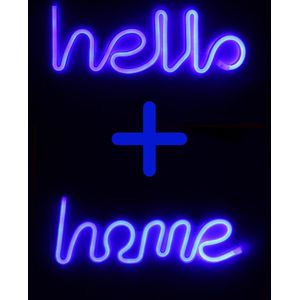 Neon Lamp - Hello Blauw + Home Blauw - Incl. 6 Batterijen - Neon Verlichting - Neon Led Lamp - Neon Wandlamp