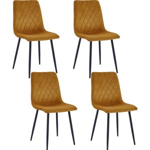 Lina® Elisia Eetkamerstoelen Okergeel - Set van 4 - Velvet