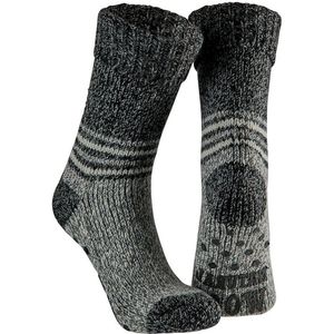 Apollo Huissokken/slofsokken - met anti slip zool - grijs - heren - maat 43-46 - wol