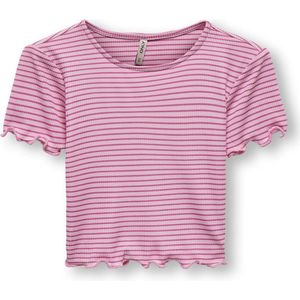 ONLY KMGWILMA LIFE RIB TOP JRS Meisjes T-shirt - Begonia PinkStripes:Raspberry Rose - Maat 104