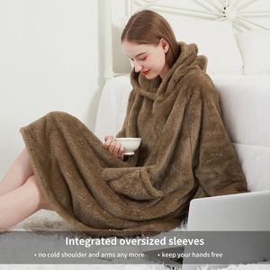 Deken met mouwen, knuffeldeken, wollig, camel warme hoodie, mouwdeken om aan te trekken, voor volwassenen, sweatshirt, trui, draagbare deken, cadeau voor vrouwen, vriendin, moeder