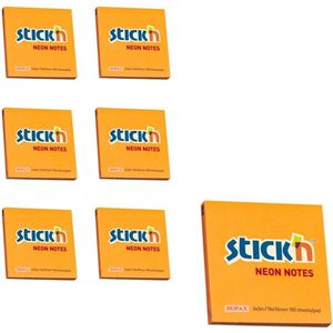 Stick'n sticky notes - 6-pack - 76x76mm, neon oranje, 100 memoblaadjes per blok