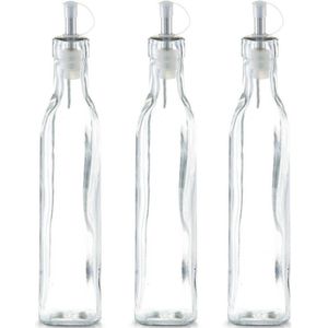 3x Glazen azijn/olie flessen met schenktuit 270 ml - Zeller - Keuken/kookbenodigdheden - Tafel dekken - Azijnflessen - Olieflessen - Doseerflessen van glas