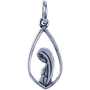 Zilveren Heilige Maagd Maria ovaal ketting hanger