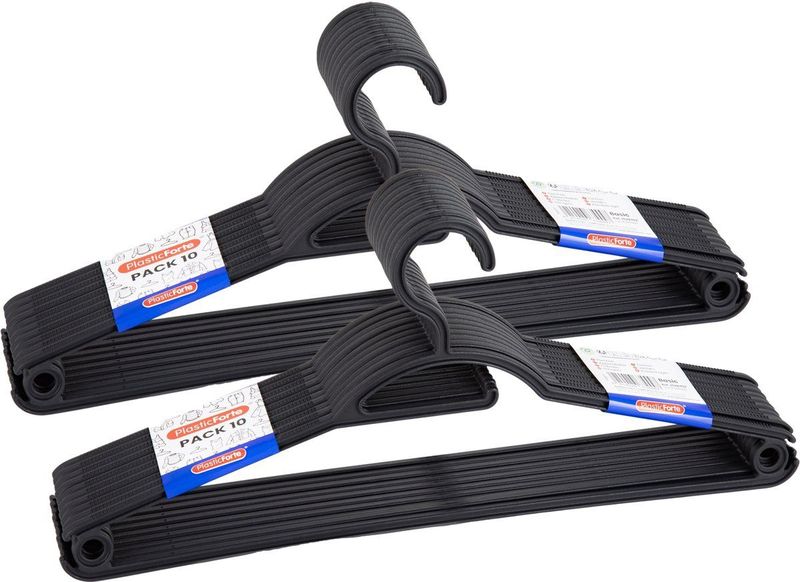 Plasticforte - Kledinghangers - Zwart - 20x - Kunststof - 40 cm