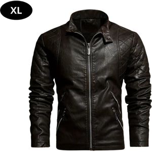 Nivard Leren Jas - Leather Jacket - Lederen Jas - Bomberjack - Pilotenjack - Blazer - Biker - Motorjas - Motormuis - Heren - Donker Bruin XL