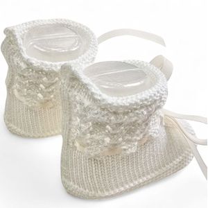 Mac Ilusion Gebreide Baby Slofjes / babysokjes| PA51 | Ecru/Créme |Unisex |Met satijnlint| Newborn