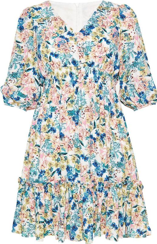 usha - Jurk - Mini - V-hals - 3/4 Mouwen - Woven Bloemenprint - Regular Cut