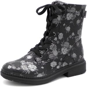 Jana Dames Veterboot - 25274-005 Zwart Gebloemd - Wijdte H - Maat 39