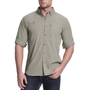 Heren Sportoverhemd met Lange Mouwen - UPF50+ UV-Bescherming, Ademend en Sneldrogend Functioneel Hemd voor Buitenactiviteiten