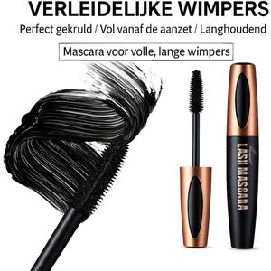 4D Mascara Waterproof Zwart – XXL Volume & Lengte – Smudgeproof & Klontvrij – 10 ml - Intensce Black